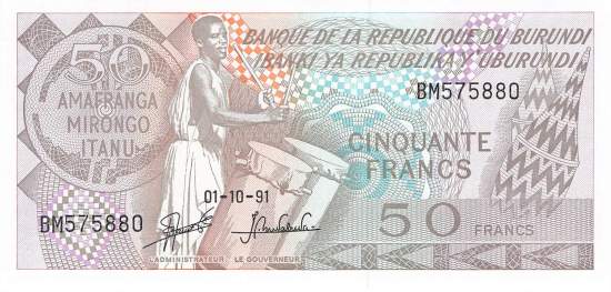 Burundi p28c 50 Francs 1991